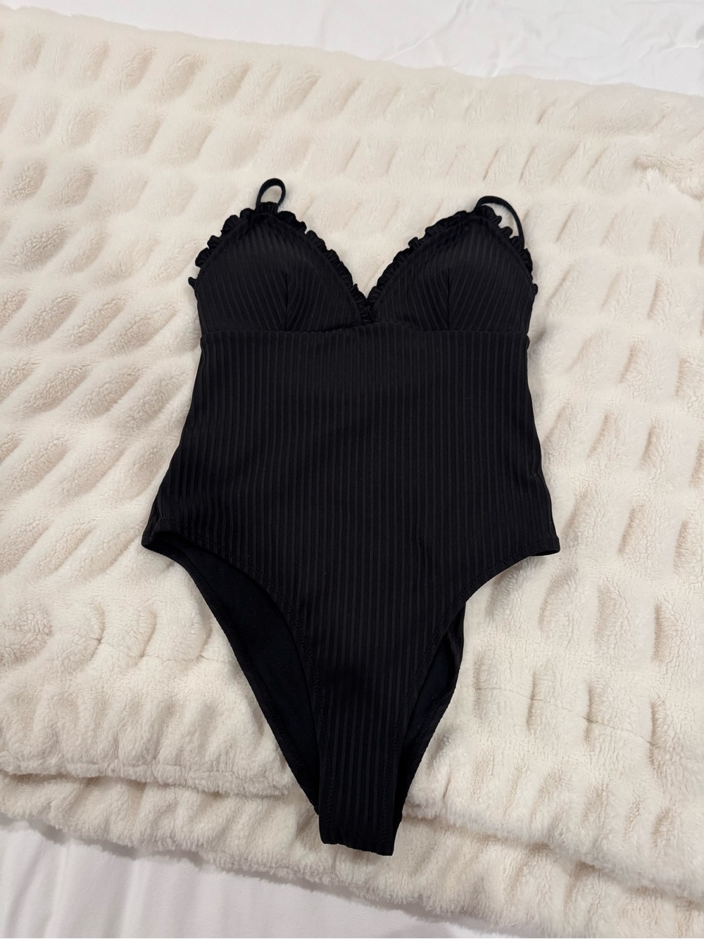 Vero Moda Black Ribbed One-Piece with Ruffle Trim